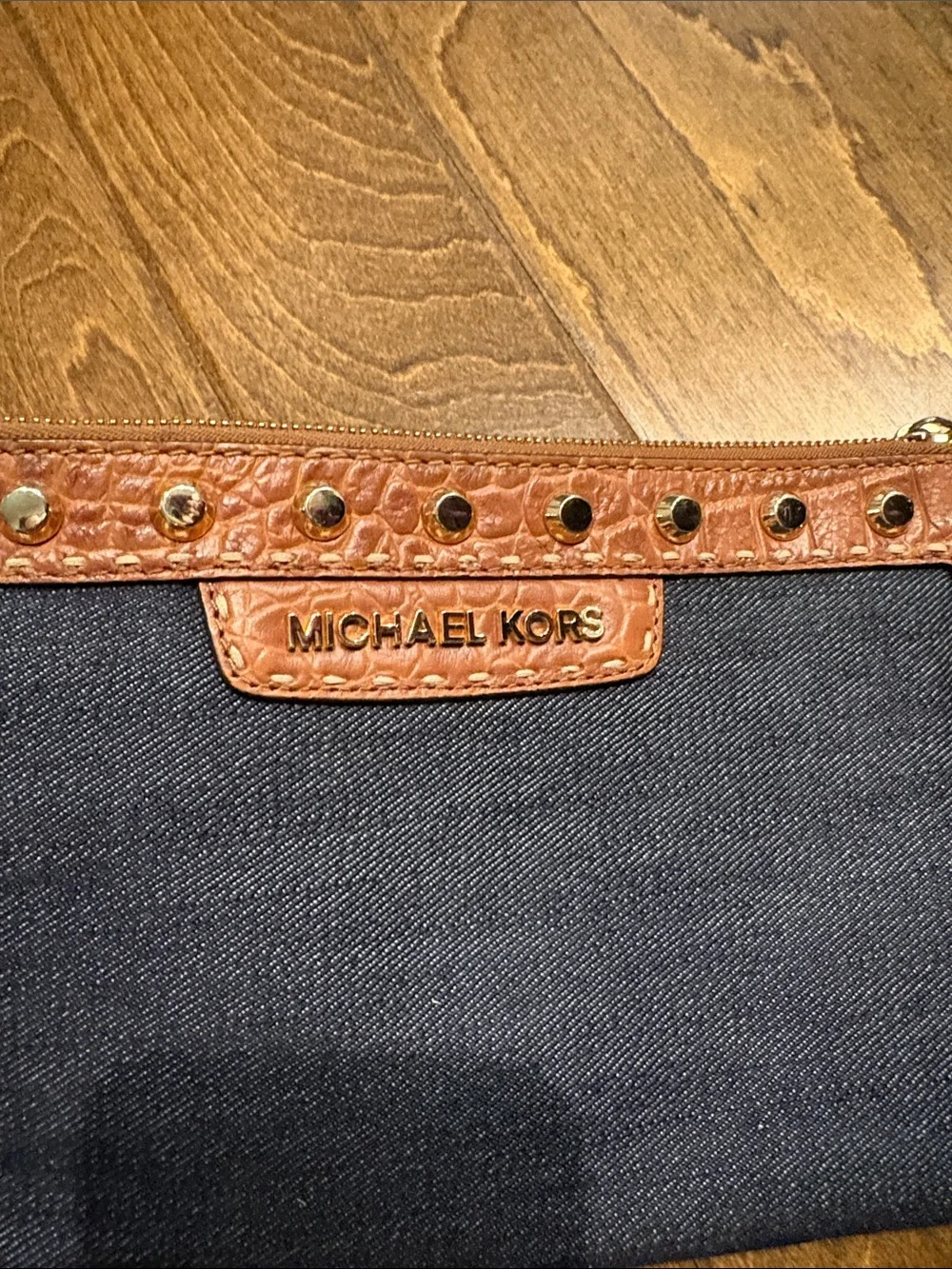 Michael Kors Navy and Brown Studded Cosmetic Pouch